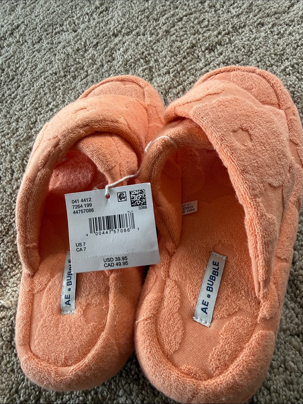 American Eagle Outfitters Peach Terry Slide Slippers